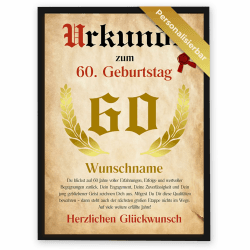 Personalisierte Urkunde zum 60. Geburtstag – liebevolle Deko 60 geburtstag mann & einzigartiges Geschenk zum 60 geburtstag mann – geburtstagskarte 60 frau – tolle Geburtstag Geschenke für Männer Angebot bei HelloDeals