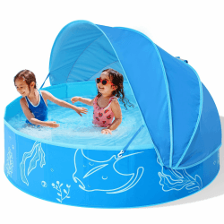 Schattiges Planschbecken für Kinder: 119,4 cm Pop-Up-Babypool mit Schatten für Sommer, Strand, Garten, Badespielzeug, Blau Angebot bei HelloDeals