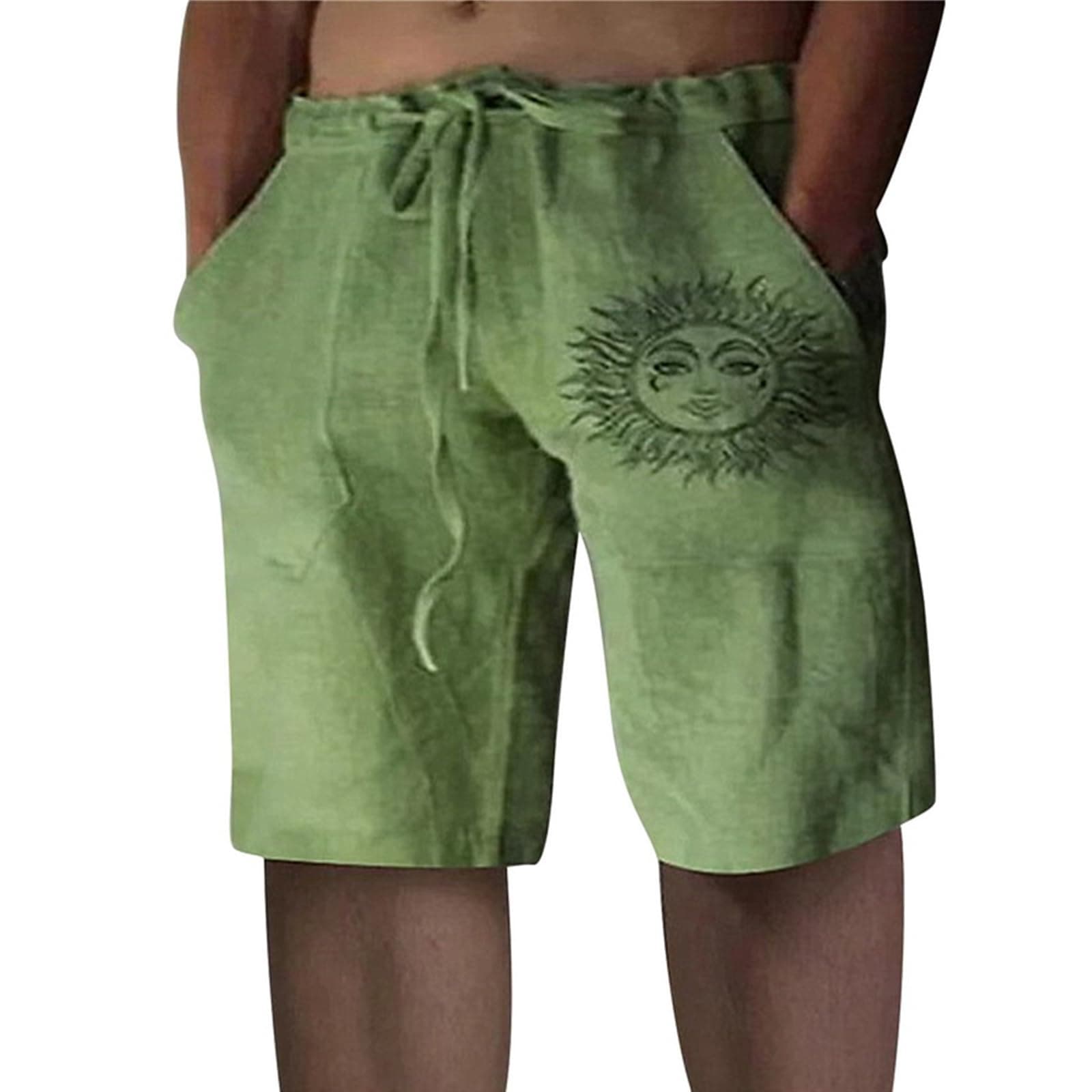 Puimentiua Leinenhose Herren Kurz,Sommer Leinen Shorts,Kurze Hosen,Loose Fit Sommerhose mit Tunnelzug und Taschen (S-3XL) Fruchtgrün XL Angebot bei HelloDeals