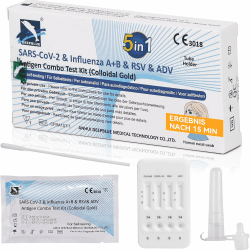 5-in-1 Test Atemviren-SARS-CoV-2 & Influenza A+B & RSV & ADV Antigen Combo Test Kit-Schnelltest für Zuhause - Zertifizierte Premiumqualität - Einfach, Schnell, Präzise (1) Angebot bei HelloDeals