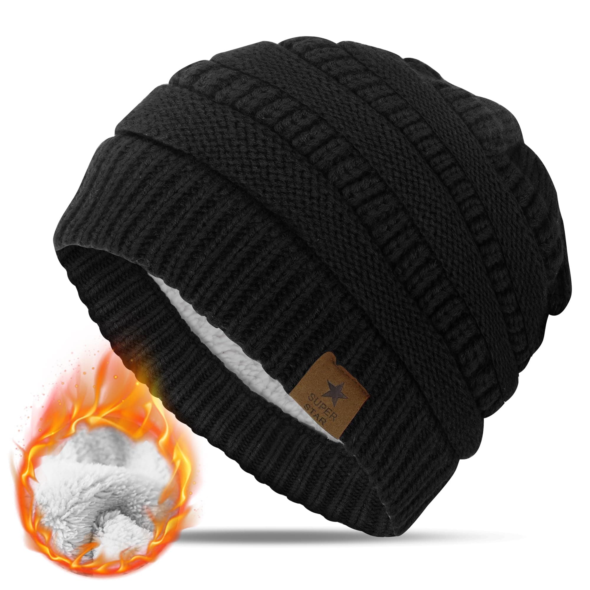 KEECOW Damen Strickmütze Beanie, Mütze Damen Winter, Double Fleece Line Warme Thermal Beanie Atmungsaktivem und Leichtem für Ski Sport Outdoor 50-56 Schwarz Angebot bei HelloDeals