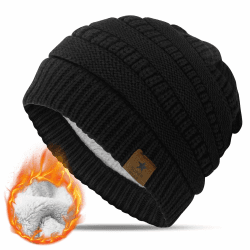 KEECOW Damen Strickmütze Beanie, Mütze Damen Winter, Double Fleece Line Warme Thermal Beanie Atmungsaktivem und Leichtem für Ski Sport Outdoor 50-56 Schwarz Angebot bei HelloDeals