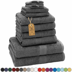Green Mark Handtuch-Set mit 10 Teilen – 100% Baumwolle – 4 Handtücher 50 × 100 cm, 2 große Duschtücher 70 × 140 cm, 2 Gästetücher 30 × 50 cm und 2 Waschhandschuhe – Anthrazitgrau 10 tlg. FROTTIER SET Anthrazit/ Grau Angebot bei HelloDeals