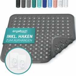 Engelbach® Duschmatte rutschfest 53x53cm inkl. 2 Haken - Antibakteriell & BPA-frei - Duscheinlage, Antirutschmatte - Waschmaschinen geeignet und schimmelresistent Dunkelgrau Angebot bei HelloDeals