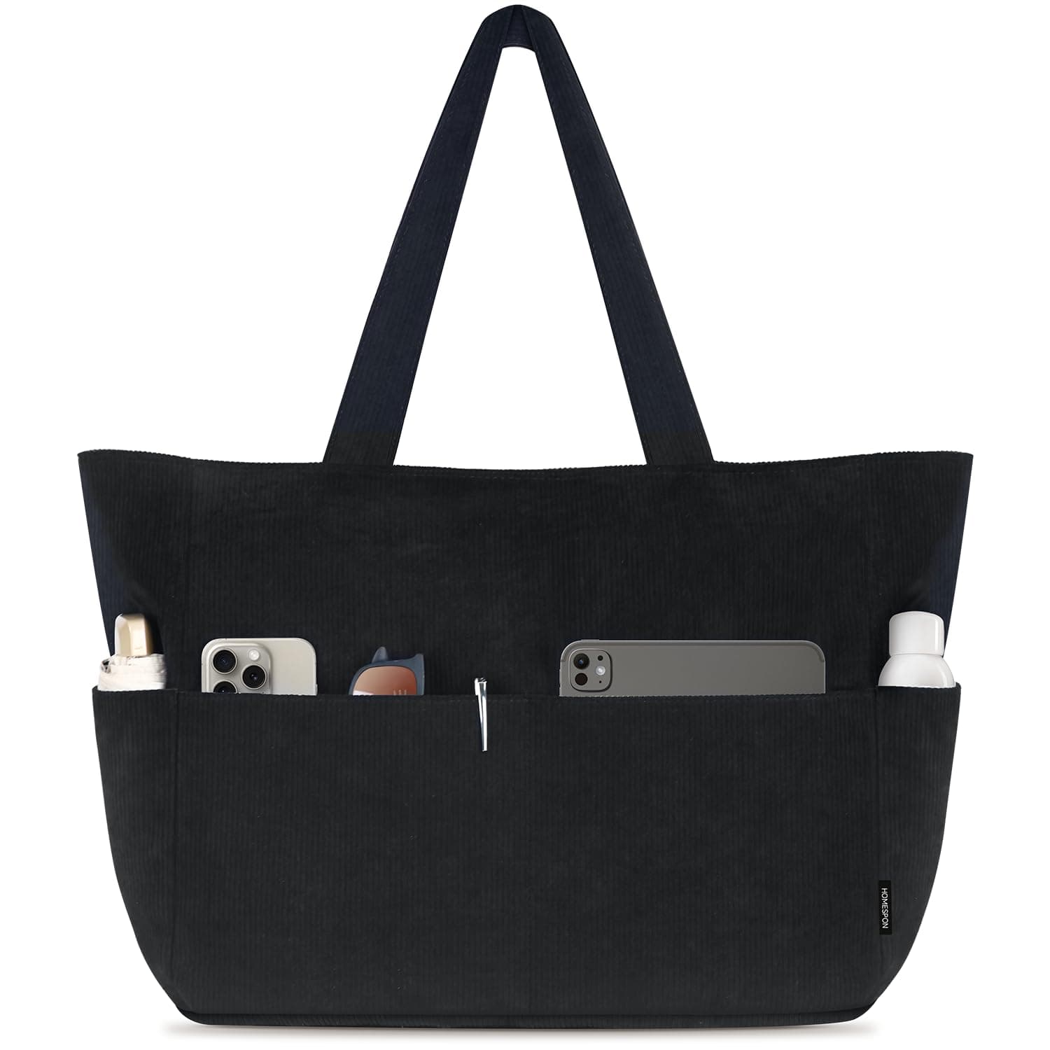 HOMESPON Handtasche Damen Tote Bag Shopper Groß Umhängetasche Cord Crossbody Beuteltasche Schultertasche Stoffbeutel für Einkaufen Schule Arbeit Reisen L Schwarz L Angebot bei HelloDeals