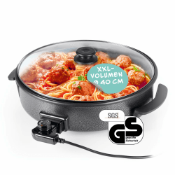GOURMETmaxx Elektrische Multifunktionspfanne ⌀ 40cm | Mit Thermostat, Glasdeckel & Antihaftbeschichtung | XXL Volumen - optimal als Paellapfanne, Schmorpfanne & Wokpfanne | 1500W [Edelstahl] ⌀ 40 cm | 5,4 Liter Angebot bei HelloDeals