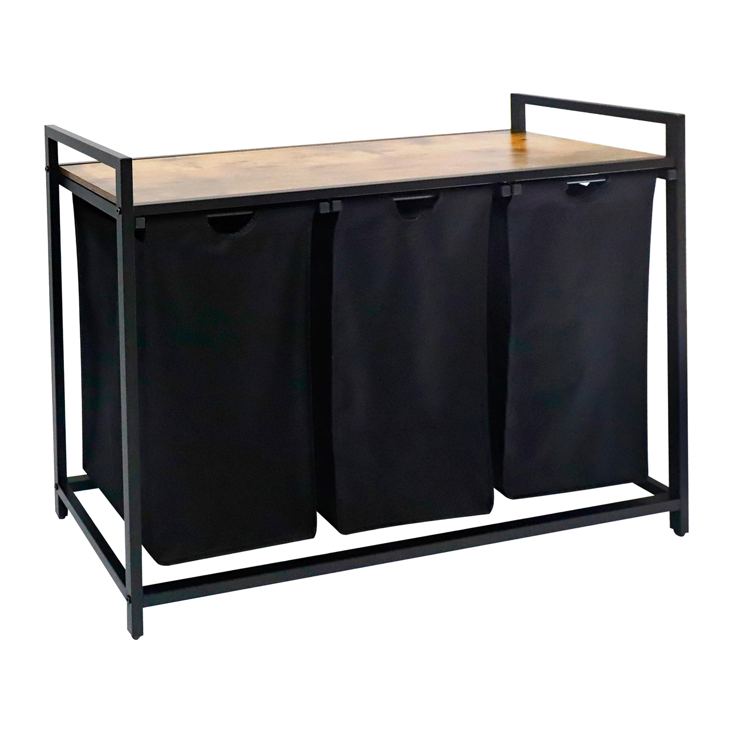 Relaxdays Wäschesammler mit 3 Wäschesäcke, 150 L, Holzoptik Ablage, HBT: 73,5 x 109,5 x 33cm, Wäschekorb, schwarz/natur Angebot bei HelloDeals