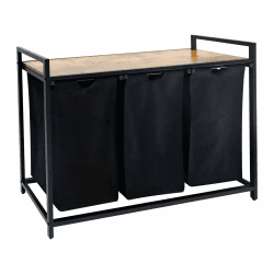 Relaxdays Wäschesammler mit 3 Wäschesäcke, 150 L, Holzoptik Ablage, HBT: 73,5 x 109,5 x 33cm, Wäschekorb, schwarz/natur Angebot bei HelloDeals
