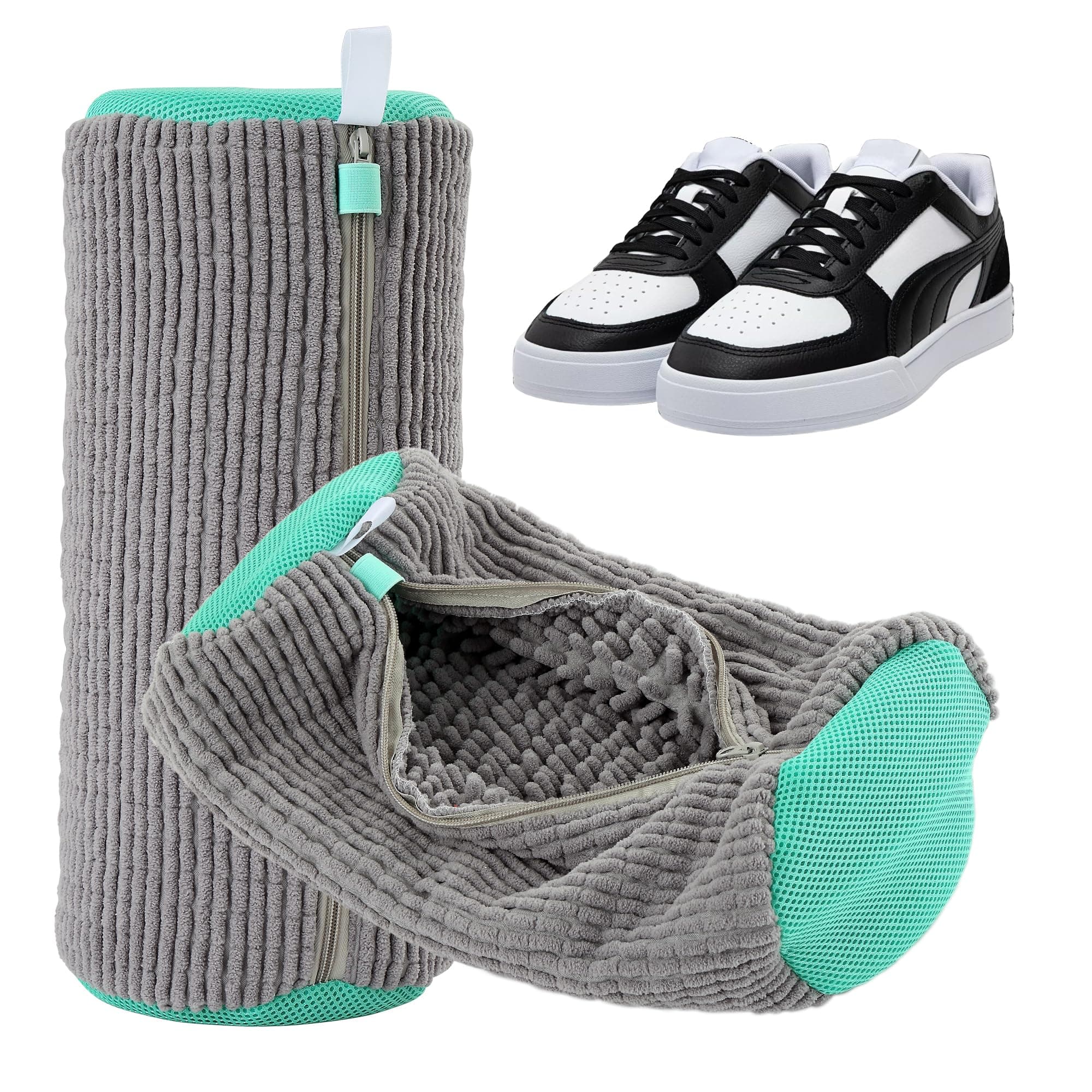 Schuhwaschbeutel Waschmaschine 2er Pack – Schuhbeutel Mit Reißverschluss, 360° Reinigung Aus Chenille, Schutz Vor Verformung Und Lärm, Für Sneaker Und Sportschuhe Grau Angebot bei HelloDeals