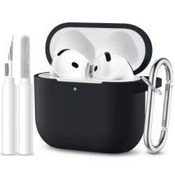 Maledan Hülle Kompatibel mit AirPods 4, Weich Silikon Ganzkörper-Schutzhülle für Apple AirPods 4 Generation mit Reinigungskit & Schlüsselanhänger [LED Sichtbar], Schwarz AirPods 4 02-Schwarz Angebot bei HelloDeals