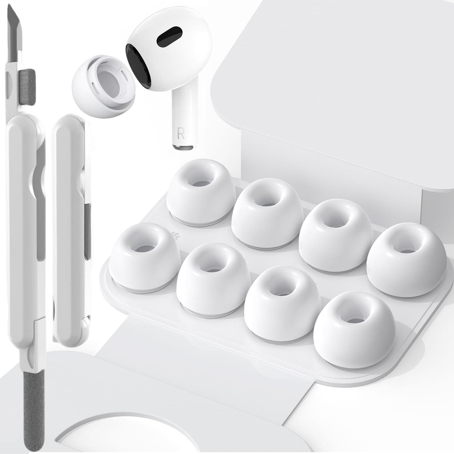 4 Größen der Silikontips Aufsätze für AirPod Pro und AirPods Pro 2 Aufsätze Ohreinsätze Tips mit Reinigungsset & Tragbarem Aufbewahrungskasten, Lärmreduzierung Loch(XS/S/M/L) - Weiß Angebot bei HelloDeals