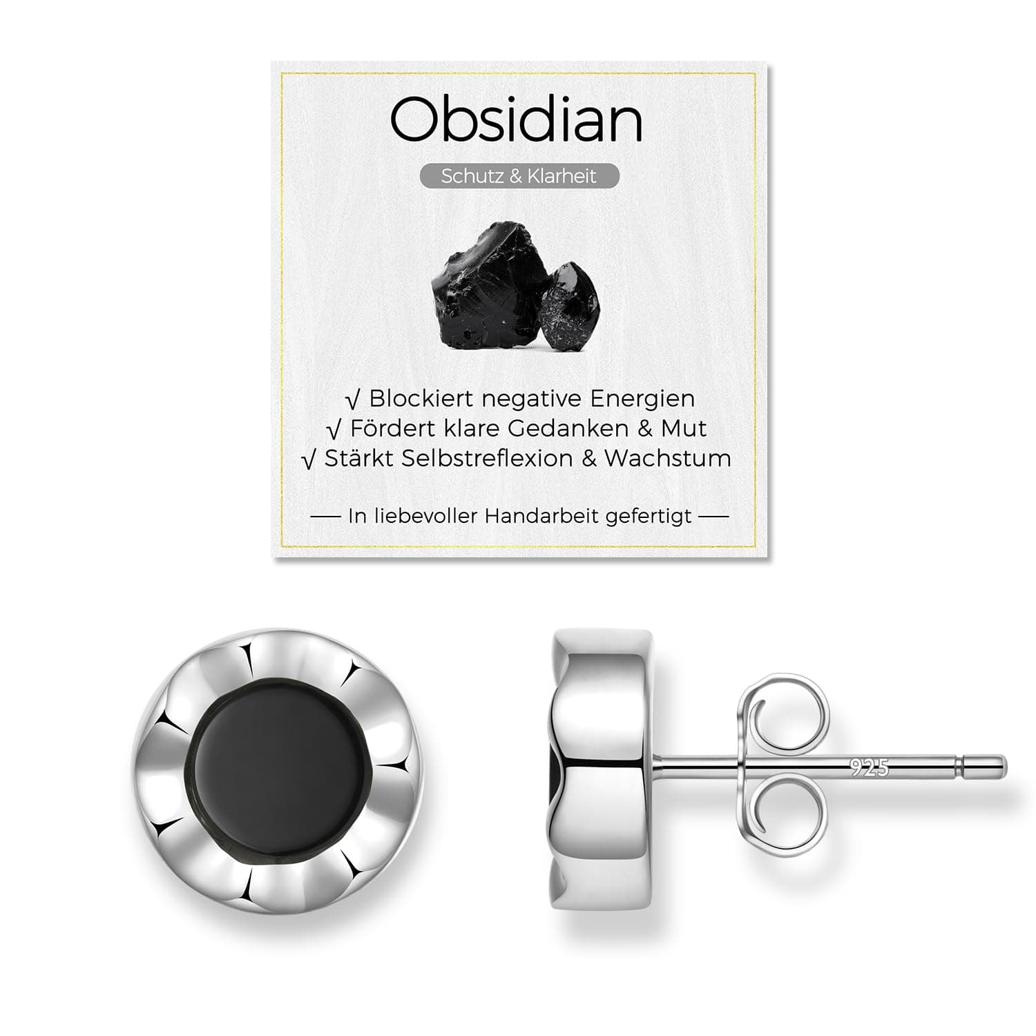 Obsidian & Perlmutt Ohrringe Silber 925 für Frauen, AAA-Natürliche Edelsteine Ohrstecker, Hypoallergen & Nickelfrei, Geschenk mit Box und Bedeutungskarte Schwarzer Obsidian - Silver Silber 10mm Angebot bei HelloDeals