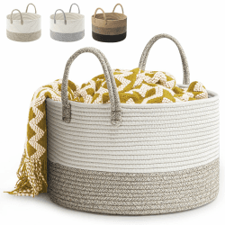 Wäschekorb für Decken 32L Geflochten Wäschesammler Baumwolle Seil Korb Faltbare Vielseitiger Aufbewahrungskorb mit Henkel Geeignet für Wohnzimmer und Schlafzimmer(Braun) Braun 40 X 25 Cm Angebot bei HelloDeals