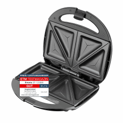 Emerio Doppel Sandwich Maker, BPA frei, klassische Form für dreieckiges Sandwich, leicht zu reinigen, Antihaftbeschichtung, heizt schnell auf, 750 Watt, Schwarz 2 Toast / Dreieckform Angebot bei HelloDeals
