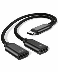 USB C Splitter 1 zu 2,USBC Verteiler Doppelstecker, USB-C Kopfhörer Adapter und Laden für iPhone 17/16/15 /Plus/Pro/Pro Max/iPad/Air/Mini,Samsung S25/S24 S23/S22/S21/S20 Ultra,Google,Laptop usw Schwarz Angebot bei HelloDeals