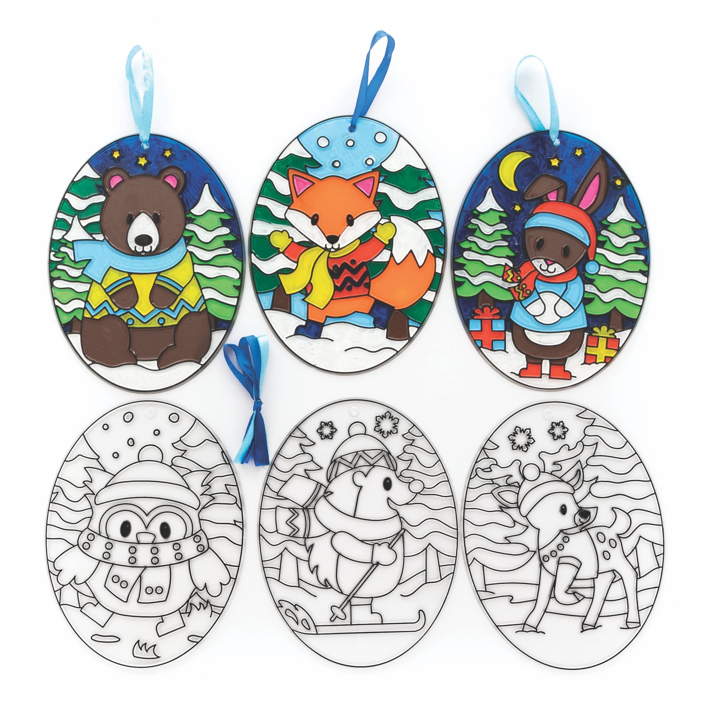 Baker Ross FC289 Winter Waldtiere Sonnenfänger Bastelset - 6er Pack, Buntglaseffekt für Kinder zum Bemalen, Basteln und Aufhängen, Weihnachtsbastel Ideen, Weihnachtsdeko zum Basteln Waldland Angebot bei HelloDeals