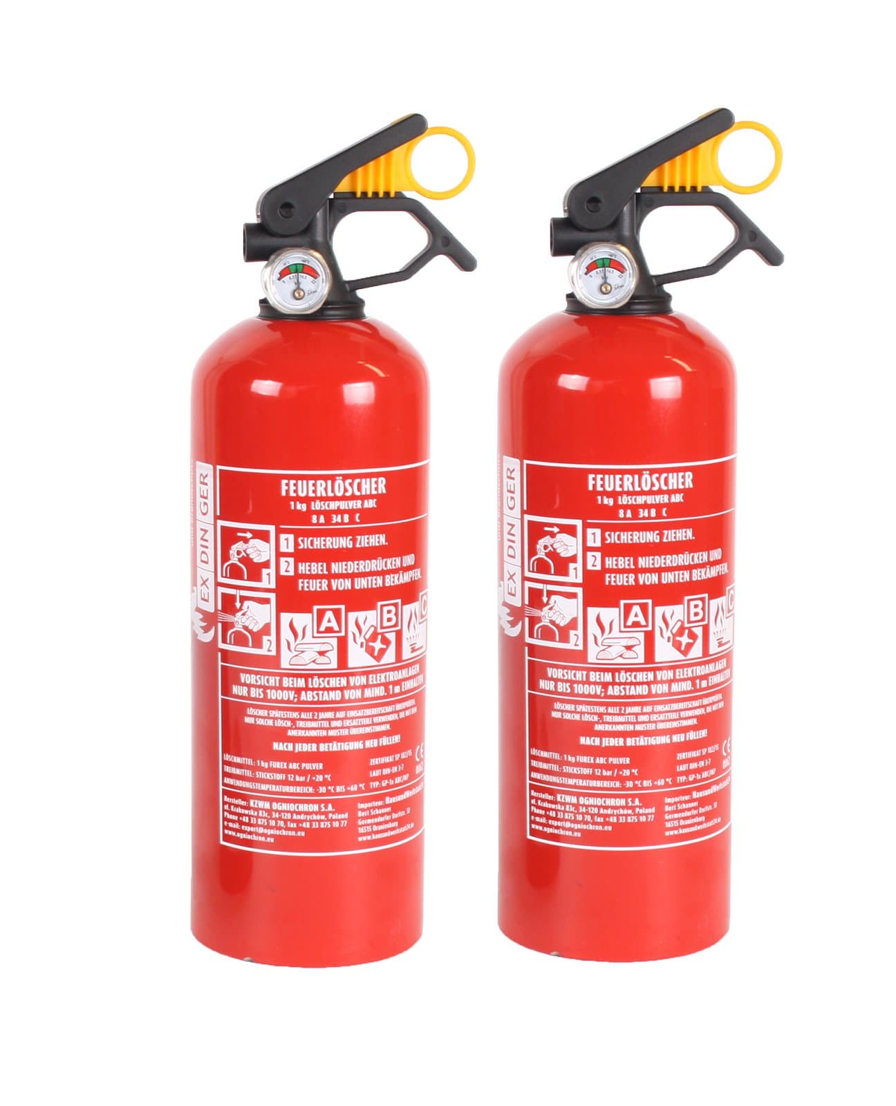 2 Stück ABC-Pulverfeuerlöscher 1kg Halterung/Manometer (GP-1X Autofeuerlöscher fabrikfrisch) Angebot bei HelloDeals