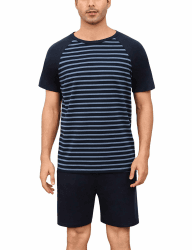 Schlafanzug Herren Kurz Pyjama Set Baumwolle für Männer Sommer Nachtwäsche Gestreift XL Hellblau M1443 Angebot bei HelloDeals