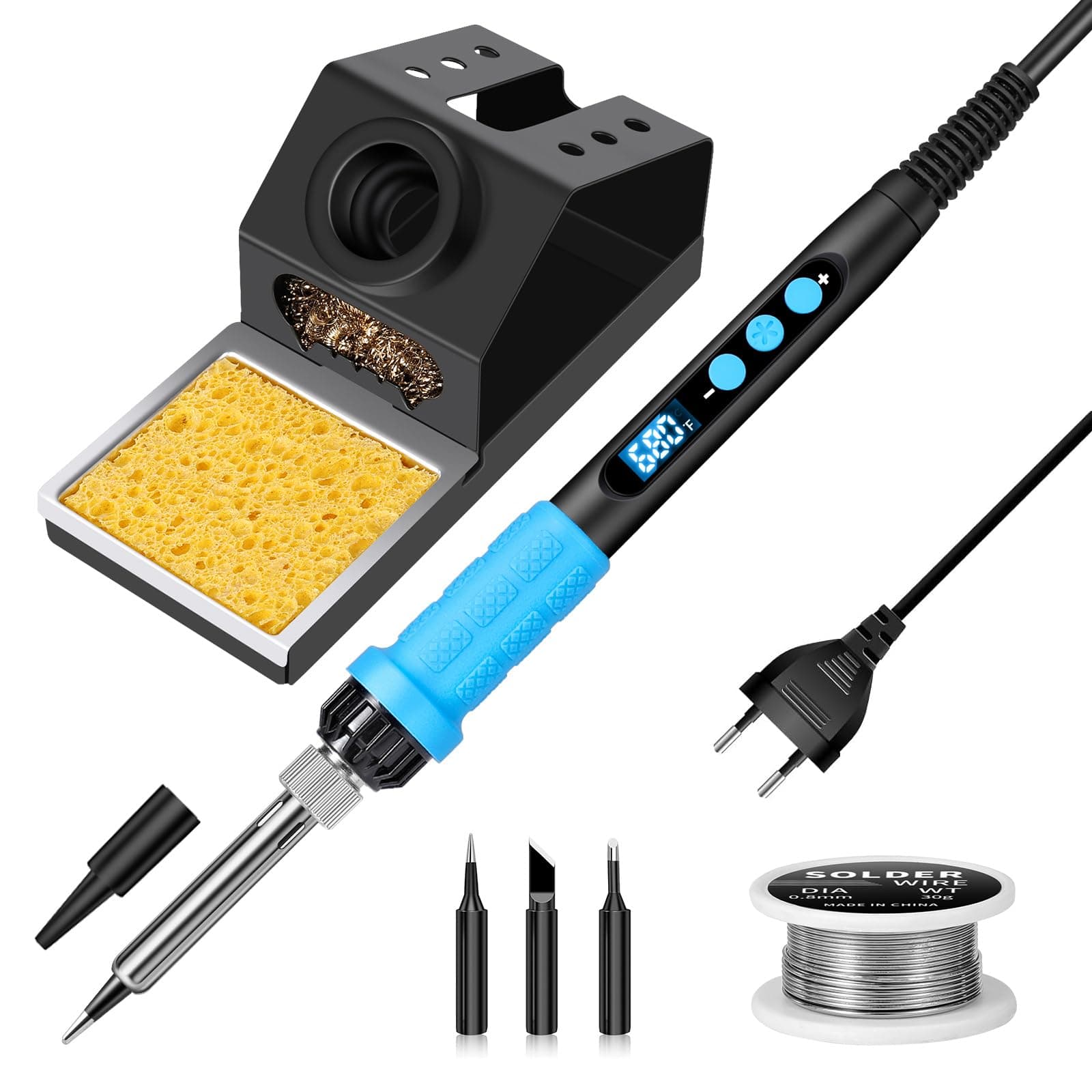 Lötkolben Set, 100W Hochleistungs-Lötkolben, Schnellaufheizung, Digitale Temperaturanzeige & Präzise Regelung 180℃-500℃, Tragbares Lötkit mit Schutzkappe & Automatischer Schlafmodus Blau Angebot bei HelloDeals