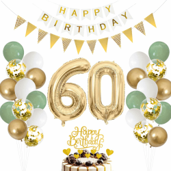 60.Geburtstag Deko Salbeigrüne, Luftballon 60. Geburtstag Männer Frau, Ballon 60. Geburtstag Grün Weiß Gold, Zahl 60 Folienballon, Geburtstag Tortendeko für 60 Geburtstag Dekoration Angebot bei HelloDeals