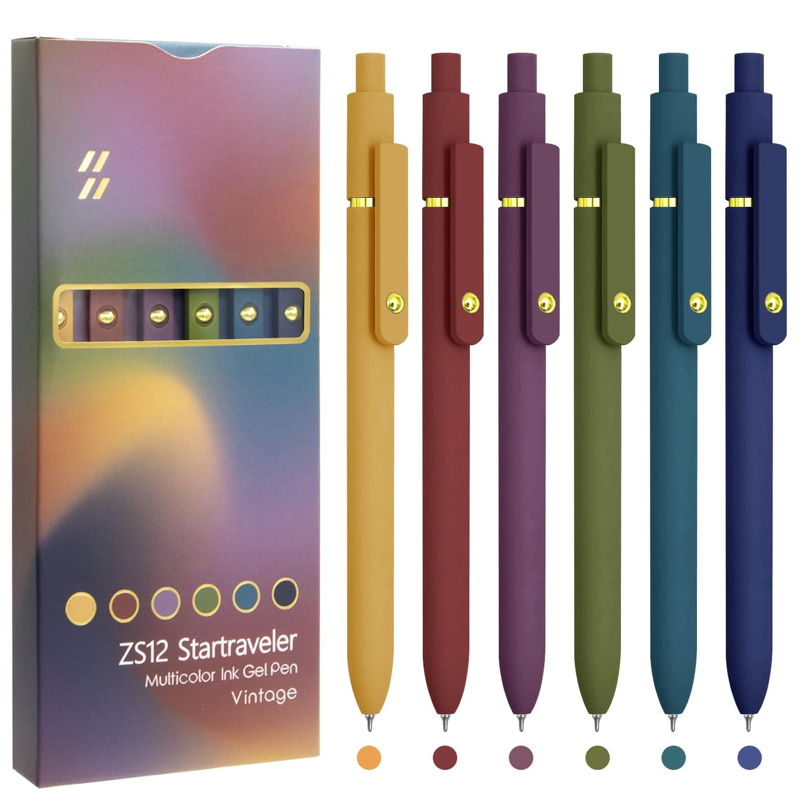 UIXJODO Bunte Stifte, 6 Stück, feine Spitze, glattes Schreiben, Gelstifte, 0,5 mm, farbige Tinte für Tagebuch, Notizen, Büro, Schulbedarf, Geschenke für Frauen (Gold Vintage) 6 Stück goldfarbene Vintage-Farbtinte Angebot bei HelloDeals