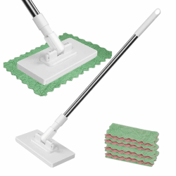 Wischmopp Mit Druck Klemm System, Einweg Staubmopp Mit 4 Wiederverwendbaren, EIN Knopfs Zum Wechseln Automatisches Klemmtuch Bodenwischer Für Zuhause Büro Beste Angebot bei HelloDeals