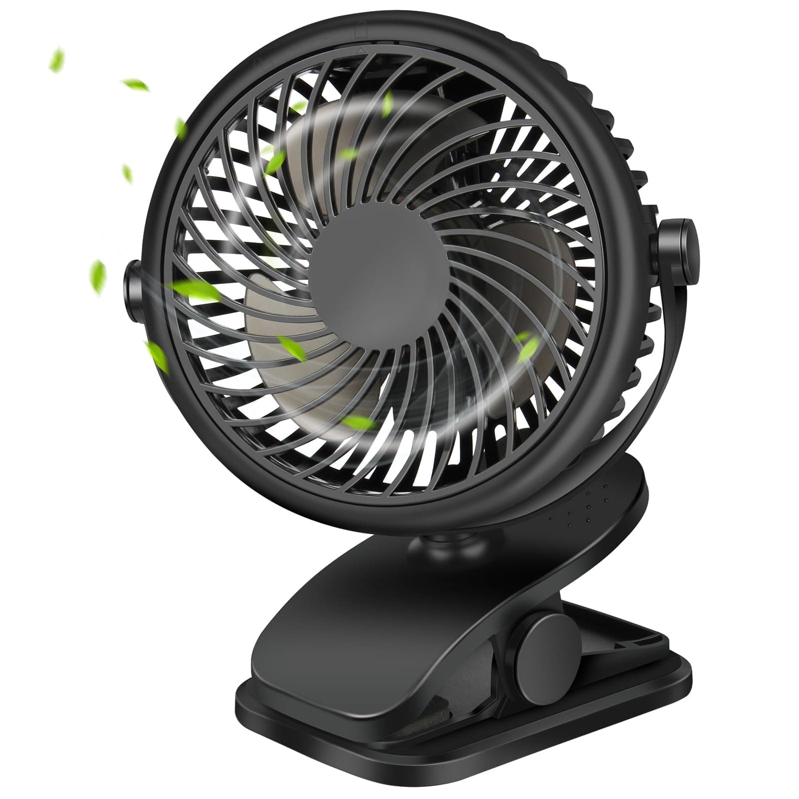 USB Ventilator, Tragbarer 4800mAh Akku Ventilator, Mini Ventilator mit Clip & 3 Geschwindigkeiten, 720°Drehbarer Ventilator Leise für Schlafzimmer, Büro, Auto, Camping, Kinderwagen Schwarz Angebot bei HelloDeals