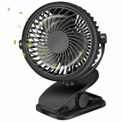 USB Ventilator, Tragbarer 4800mAh Akku Ventilator, Mini Ventilator mit Clip & 3 Geschwindigkeiten, 720°Drehbarer Ventilator Leise für Schlafzimmer, Büro, Auto, Camping, Kinderwagen Schwarz Angebot bei HelloDeals