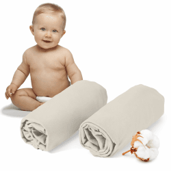 Dreamzie - 2er-Set Spannbettlaken 60x120-70x140 cm - Oeko-Tex Zertifiziert, 100% Baumwolle, atmungsaktives Spannbetttuch Jersey Baby, 150 g/m² - Beige 60 x 120 - 70 x 140 cm Beige Angebot bei HelloDeals