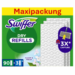 Swiffer Bodenwischer Nachfüllpackung, 90 Trockene Und 3 Feuchte Bodentücher, Nimmt Schmutz Auf Und Schließt Ihn Ein 1 stück (93er Pack) Angebot bei HelloDeals