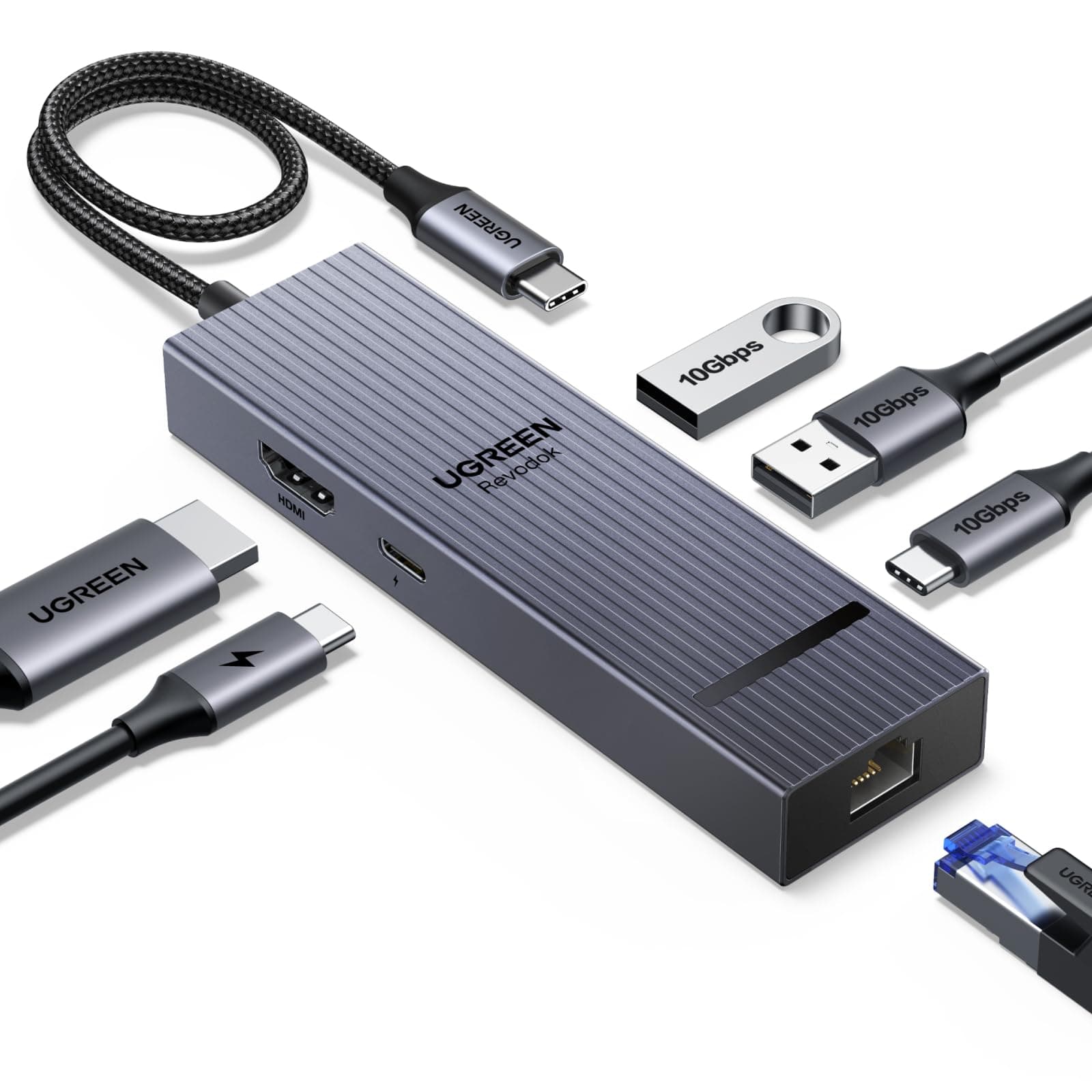 UGREEN Revodok Pro 1061 10Gbps USB C Hub HDMI 4K@60Hz Ethernet Adapter mit 2*USB A 3.2 & USB C 3.2 Kompatibel mit iPhone 17/16 Serie, iPad Pro/Air, MacBook Pro/Air, Mac mini M4/M4 Pro, Steam Deck usw. Angebot bei HelloDeals