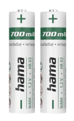 Hama Akku Batterien AAA aufladbar, 2 Stück (mit hoher Kapazität, 700 mAh, 1,2 V, wiederaufladbar, geringe Selbstentladung, Akku AAA Micro, NiMH Akkus, für schnurlose Telefone, Fernbedienung etc.) Weiß Normal Angebot bei HelloDeals