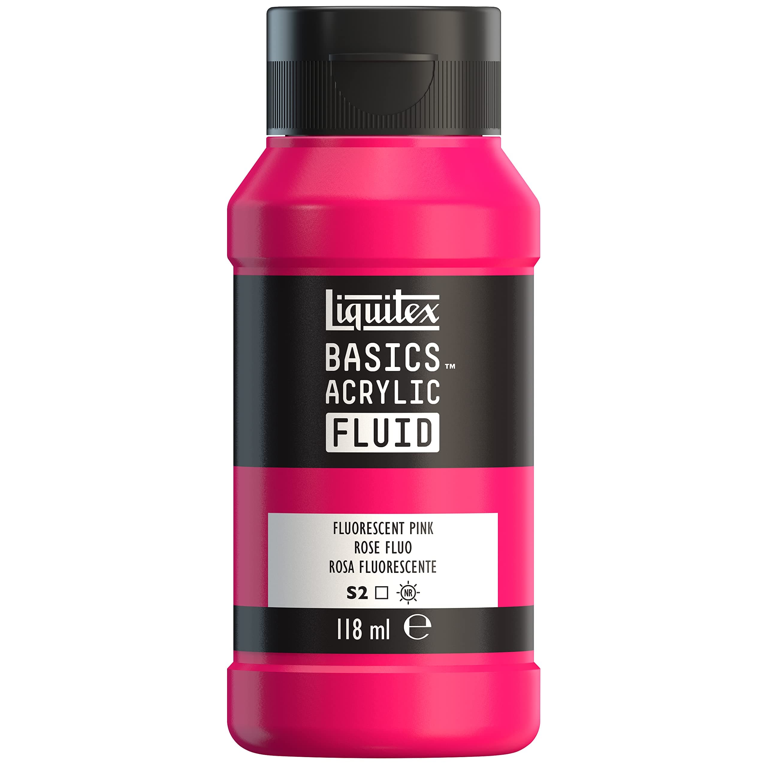 Liquitex 8870425 Basics Fluid Acrylfarbe mit fließender Konsiszenz, schnell trocknend, lichtecht, wasserfest, auf Wasserbasis, 118ml Flasche - Rosa Fluo Acrylfarbe - 118ml Rosa Fluo Angebot bei HelloDeals