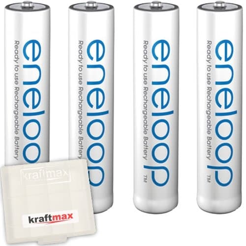 kraftmax 4er Pack Panasonic Eneloop AAA/Micro Akkus - Neueste Generation - Hochleistungs Akku Batterien Akkubox V5 Angebot bei HelloDeals