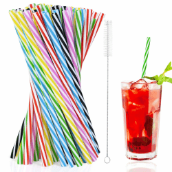 60 Stück Wiederverwendbare Strohhalme, Verdickte Strohhalme Plastik, Trinkhalme Plastik mit Strohhalmbürste für Smoothies, Saft, Heißgetränk, Cocktail (0,28 Zoll Durchmesser, 9,06 Zoll lang) Gestreift Angebot bei HelloDeals