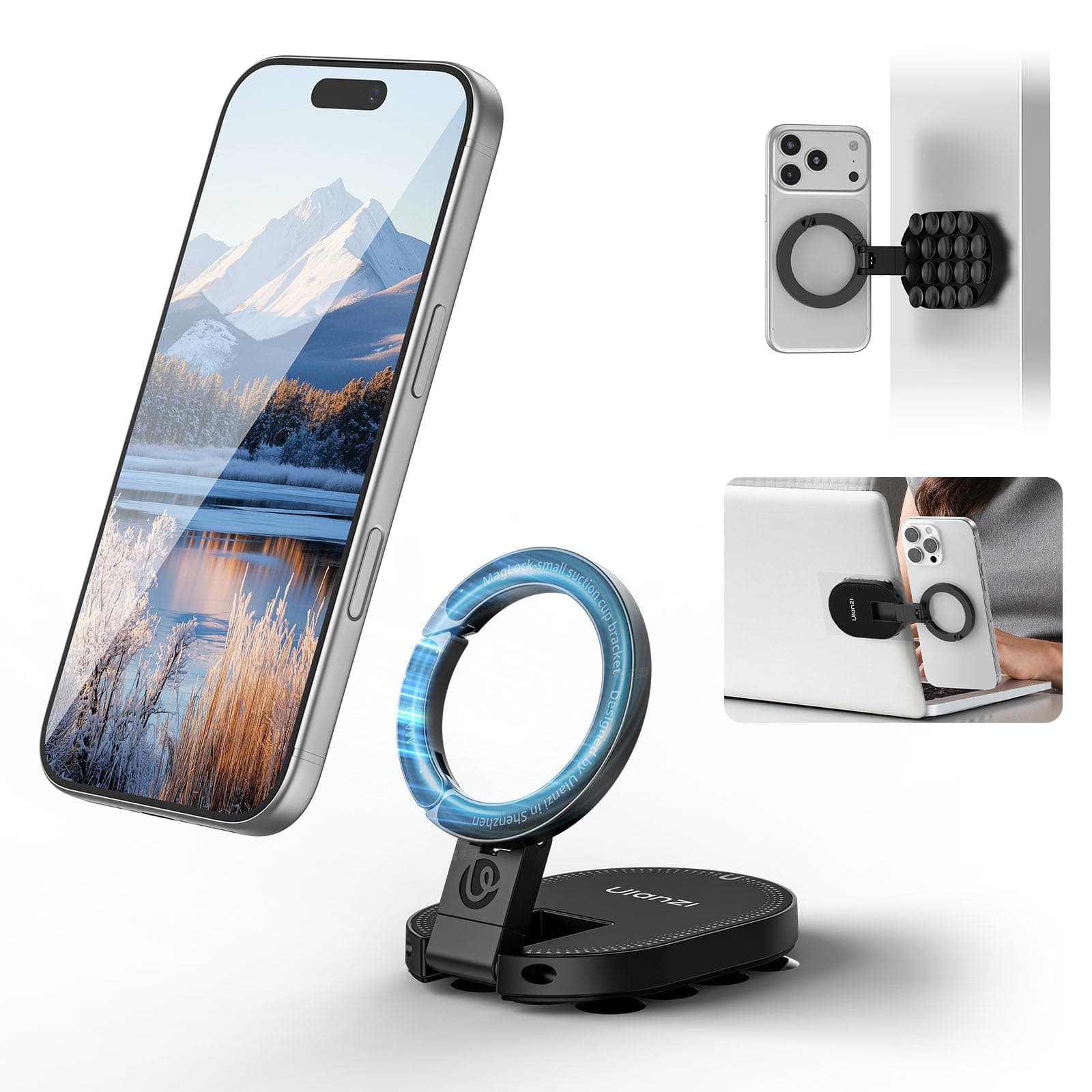 ULANZI MA39 Handy Saugnapf Halterung, Magnet Handyhalterung mit MagLock Karabinerhaken, 360° drehbare, Aluminium, Kompatibel mit iPhone 17/16/15/14/13/12, für TikTok, Küche, Büro,Videos und Selfies Angebot bei HelloDeals