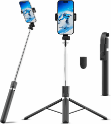 170CM Handy Stativ für Smartphone, Selfie Stick Bluetooth mit Fernauslöser, Erweiterbar 3 in 1 Selfie Stick Stativ aus Aluminium, 360° Drehbar Handyhalter für iOS Android Fotografie, Silber Schwarz Angebot bei HelloDeals