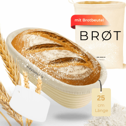 Gärkörbchen oval 25cm | Rattan Gärungskorb für 1kg Teig inkl. praktischem Zubehör | hochwertiger Gärkorb Brot aus Peddigrohr lebensmittelecht | Sauerteig Gärkorb Set | Brot backen Zubehör Angebot bei HelloDeals
