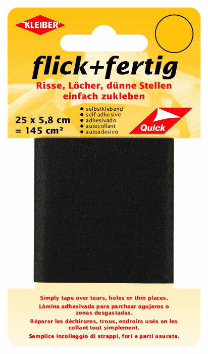 Kleiber flick und fertig, selbstklebender Flicken, Risse, Löcher, dünne Stellen einfach zukleben, Nylon zuschneidbar, schwarz (25 x 5,8 cm) Schwarz 25 x 5,8 x 0,02 cm Angebot bei HelloDeals