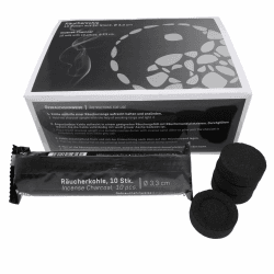 Räucherkohle 33 mm – Großpack 10 Rollen (100 Tabletten) | Selbstzündende Kohletabletten mit Räuchermulde | Gleichmäßige Glut für Harze & Kräuter | Schwarze Rollen im Karton Lebensquelle Plus Angebot bei HelloDeals