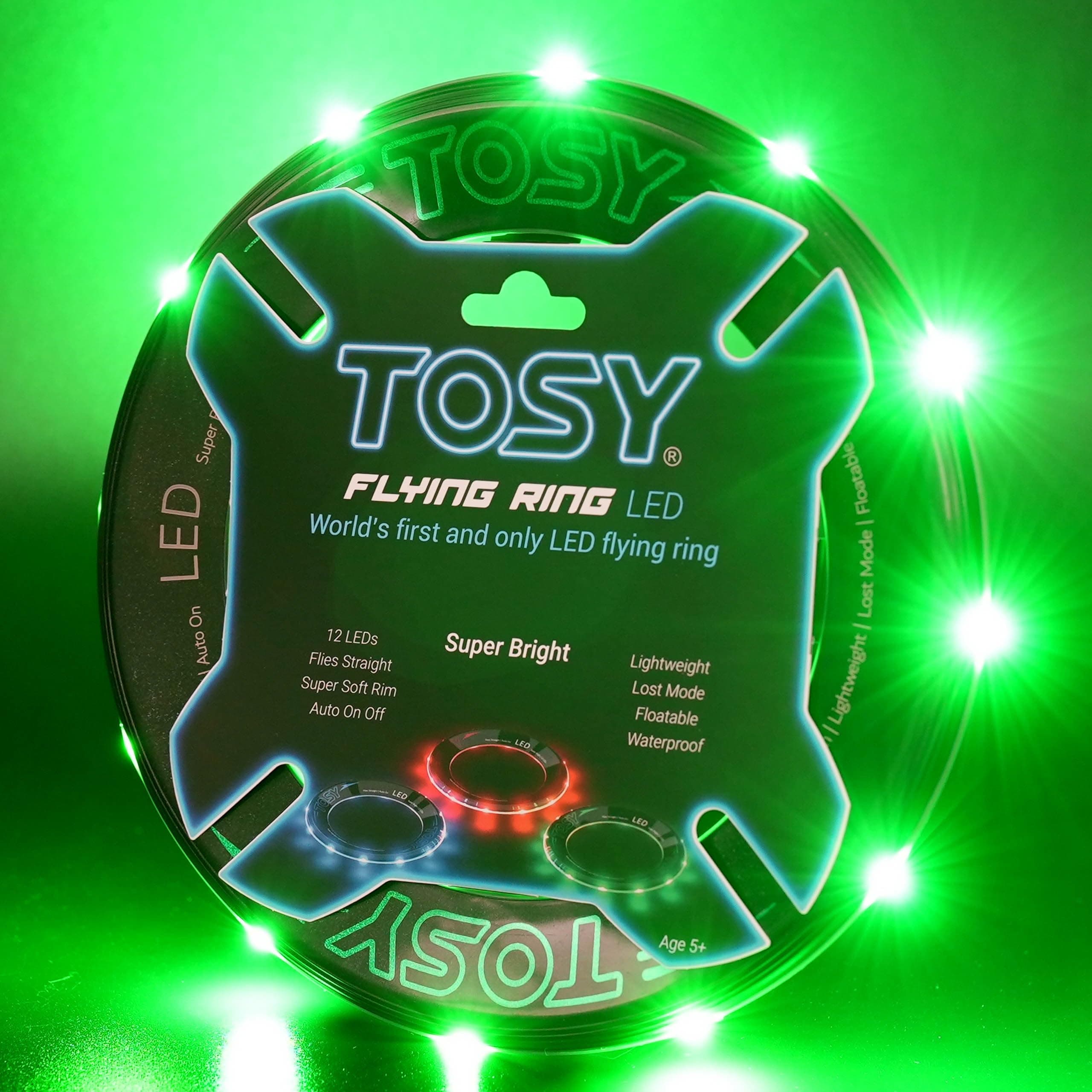 TOSY Flying Ring – 12 einfarbige LEDs, superhell, Lost-Mode, Auto-Aufleuchten, Weihnachtsgeschenk, sicher, wasserdicht, Spielzeug für Pool/Strand/Camping (Grün) Angebot bei HelloDeals