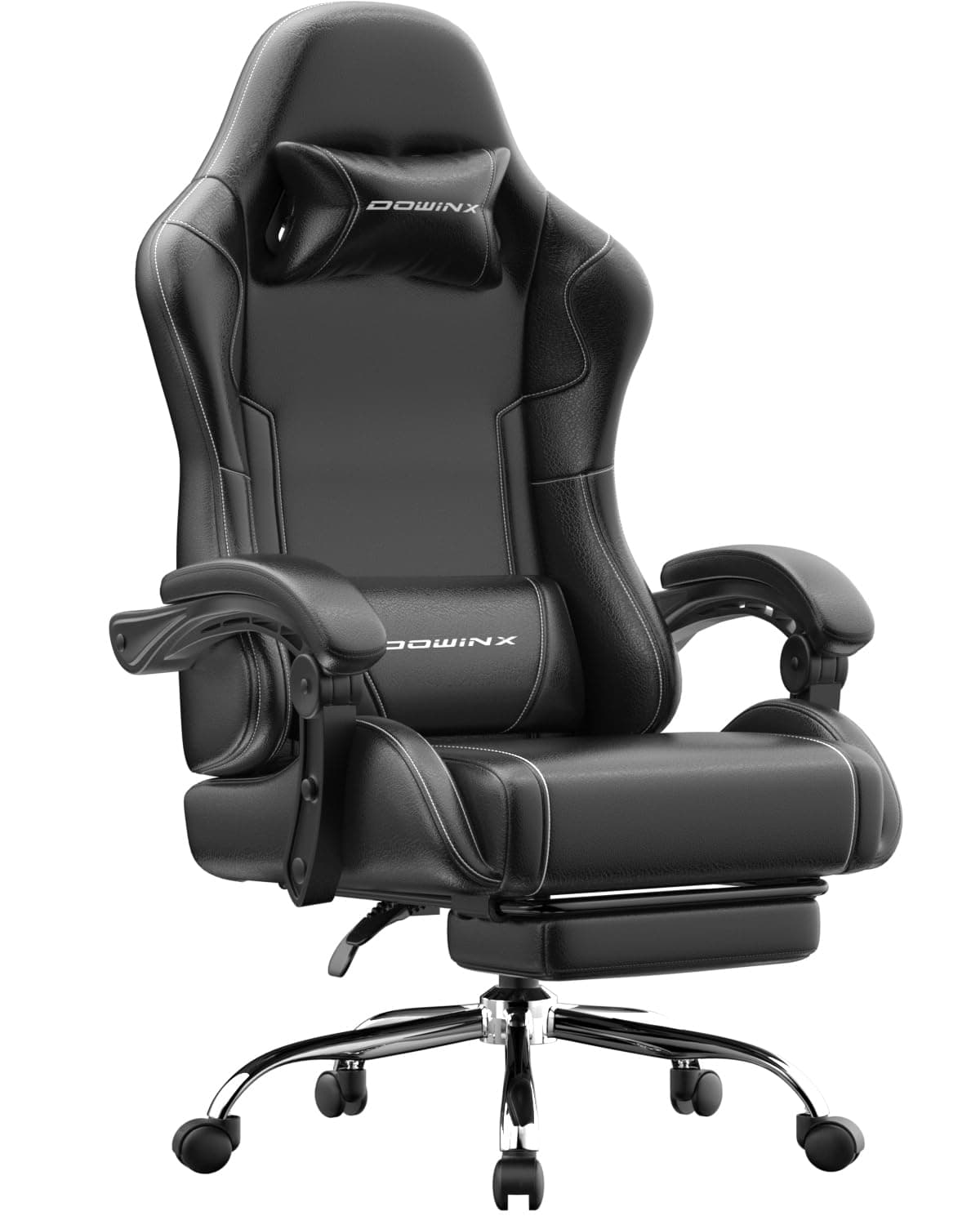 Dowinx Gaming Stuhl Bürostuhl Massage Gaming Sessel mit höhenverstellbaren Linkage-Armlehnen, ergonomischer Gamer Stuhl mit Fußstütze, gepolstert Gaming Chair 150° neigbar bis 180 kg, Schwarz Angebot bei HelloDeals