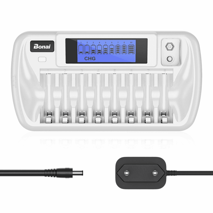 BONAI Akku Ladegerät 9 Slot LCD Batterieladegerät Universal Akkuladegerät Intelligentes Battery Charger mit Entladungsfunktion für AA/AAA/9V Block NI-MH Wiederaufladbare Batterien Angebot bei HelloDeals
