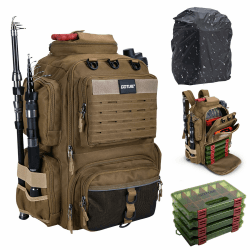 Goture Angelrucksack mit 4 Köderbox Angeln, 45-Liter Angelzubehör-Rucksack mit Zwei Rutenhaltern und Regenschutz, 900D Oxford-Gewebe Wasserabweisende Angelgerätetasche mit verstellbarem Fach Stil A-khaki Wird mit 4 Angelbox Angebot bei HelloDeals
