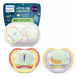 Philips Avent ultra air Nighttime Schnuller – kiefergerecht geformtes Design, für Babys von 0–6 Monaten, leuchtet im Dunkeln, weicher, symmetrischer Silikonsauger, BPA-frei, 2er-Pack, SCF376/25 Leuchtende Schnuller 2 pack Butterfly Angebot bei HelloDeals