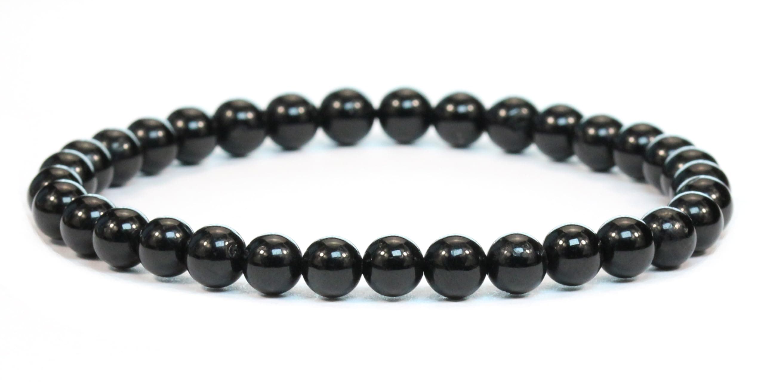 Echtes Edelstein Armband mit runden 6mm Perlen - verschiedene Längen - Heilstein Schutzstein Edelsteinarmband Glücksbringer Talisman Geschenk Schwarzer Turmalin M - 18 CM Angebot bei HelloDeals