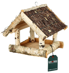 KOTARBAU® Vogelhaus - Vogelfutterhaus - Vogelhäuschen aus Holz – 25,5 x 25,5 x 23,5 cm – Futterhaus mit Dach – Spatzenhaus - Natürlich - Braun - Vogelhaus zum Aufhängen Angebot bei HelloDeals