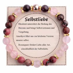 UEUC Heilstein-Perlenarmband für Frauen, Armband mit natürlichen Edelsteinen, Gleichgewichtsschutz, spirituelles Kristallperlenarmband zur Angstlinderung mit Bedeutungskarte Self-love Angebot bei HelloDeals