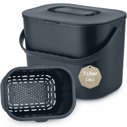 Biomülleimer Küche - 7L - Design Komposteimer mit Sieb - Bio-Mülleimer Geruchsdicht - Bio Abfalleimer- Komposter Eimer mit Deckel - Bioabfallbehälter für Küche - Anthrazit Grau Angebot bei HelloDeals