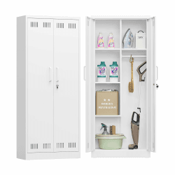 Besenschrank Mehrzweckschrank Staubsaugerschrank Putzmittelschrank Putzschrank Haushaltsschrank Stauraumschrank Hofschrank Wäscheschrank Vorratsschrank Flurschrank Stahlschrank 70x30x168 cm Angebot bei HelloDeals